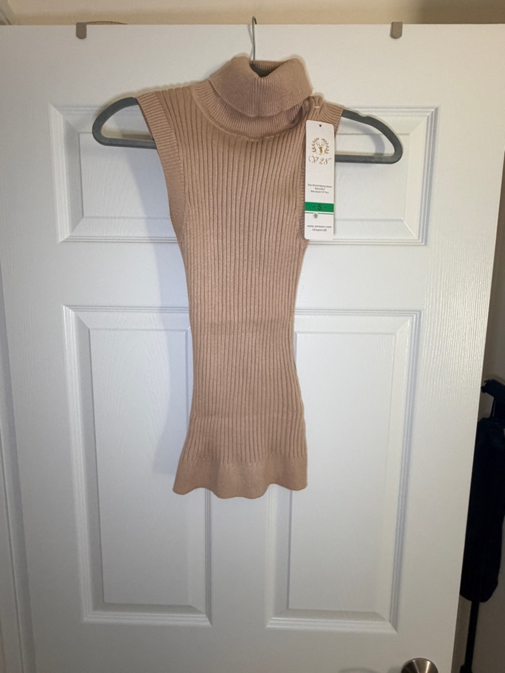 Amazon Sleeveless Ribbed Turtleneck Top - Tan